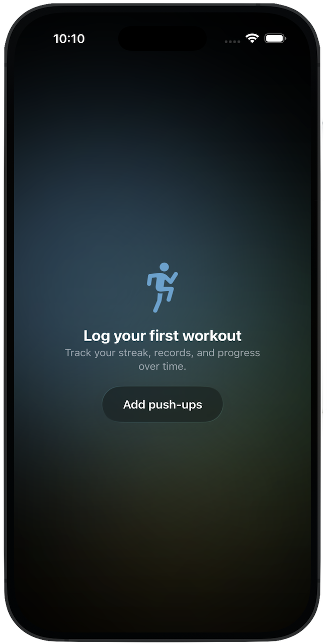 Empty state — log your first workout